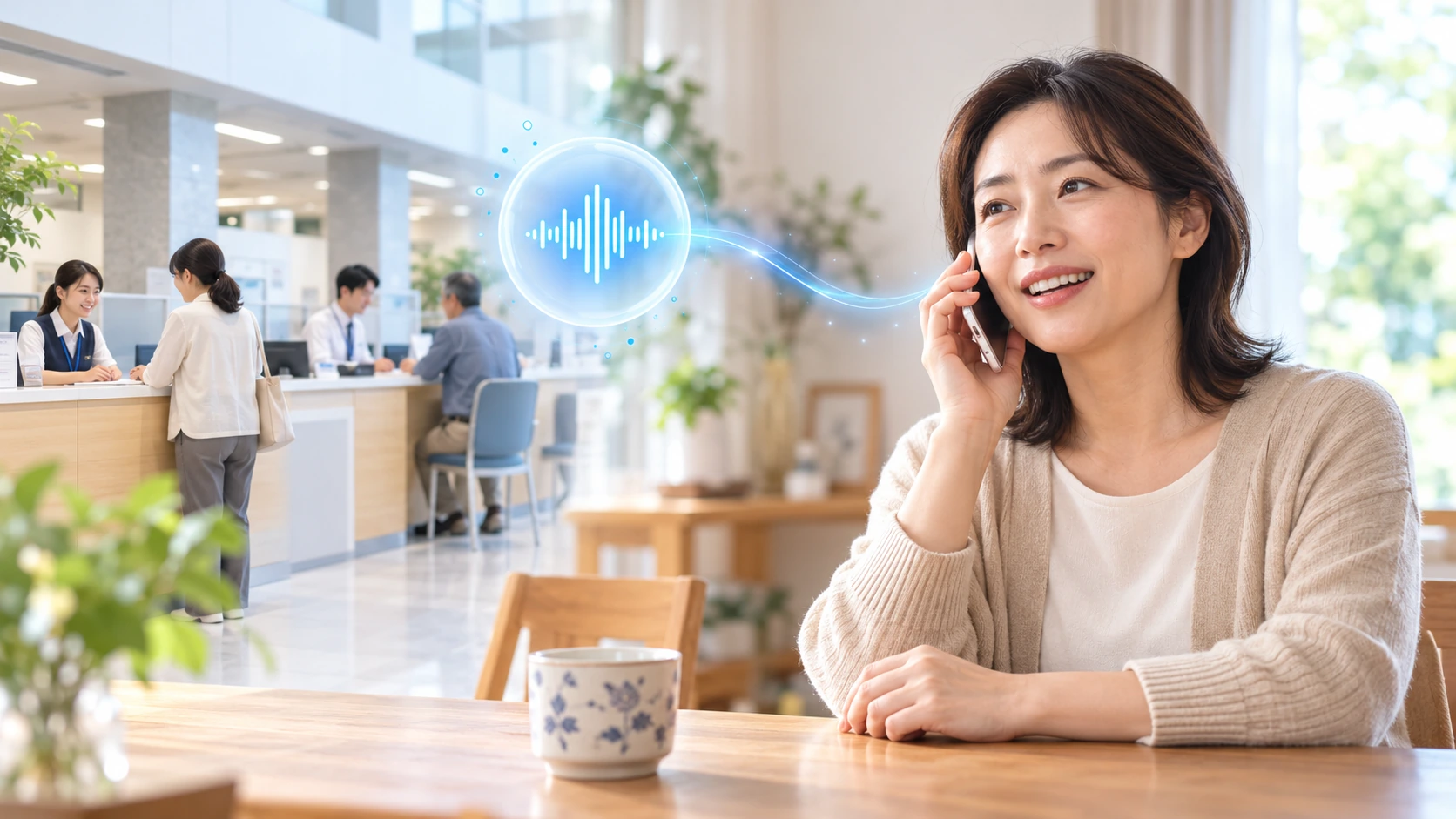AIによる電話案内を利用する市民と自治体窓口のイメージ